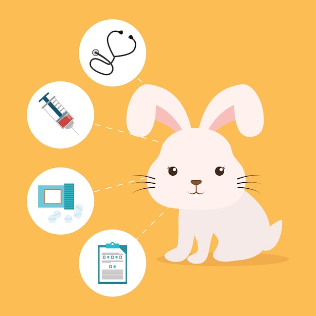 Cute Rabbit Illustration with Medical Icons for Healthcare Branding ...