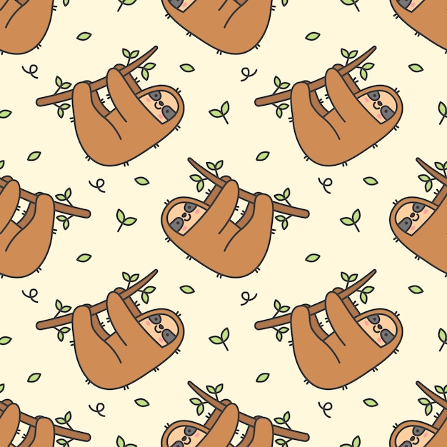 Adorable Sloth Pattern with Leaves and Vines | Jiffy Designs
