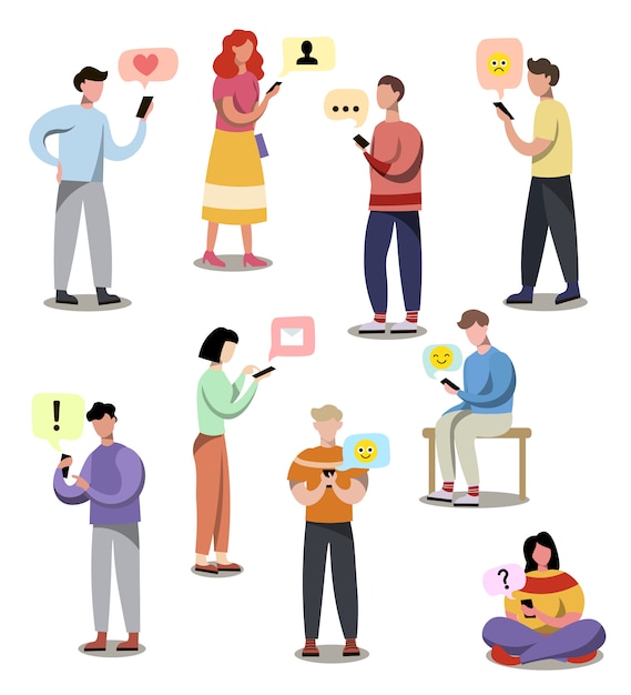 Diverse People Communicating with Emojis and Messaging Jiffy Designs