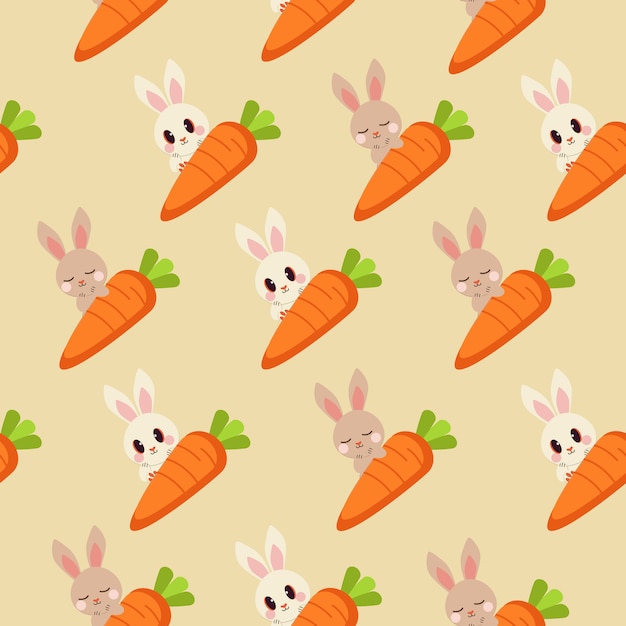 Whimsical Carrot Bunny Pattern Motif with Expressive Faces | Jiffy Designs