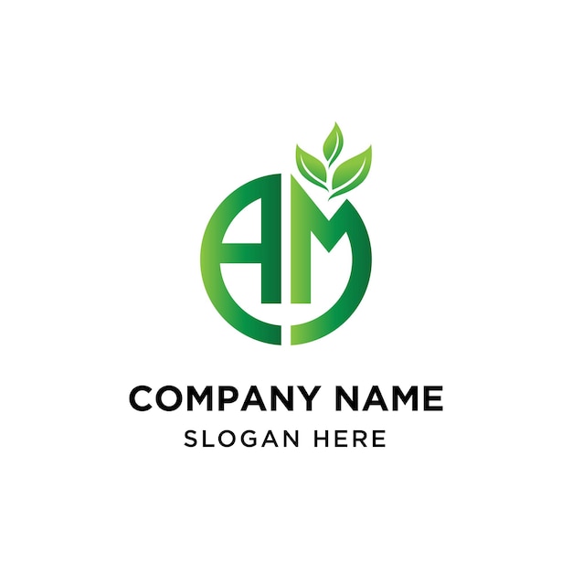 Vibrant Green AM Monogram with Leaf Symbol | Jiffy Designs