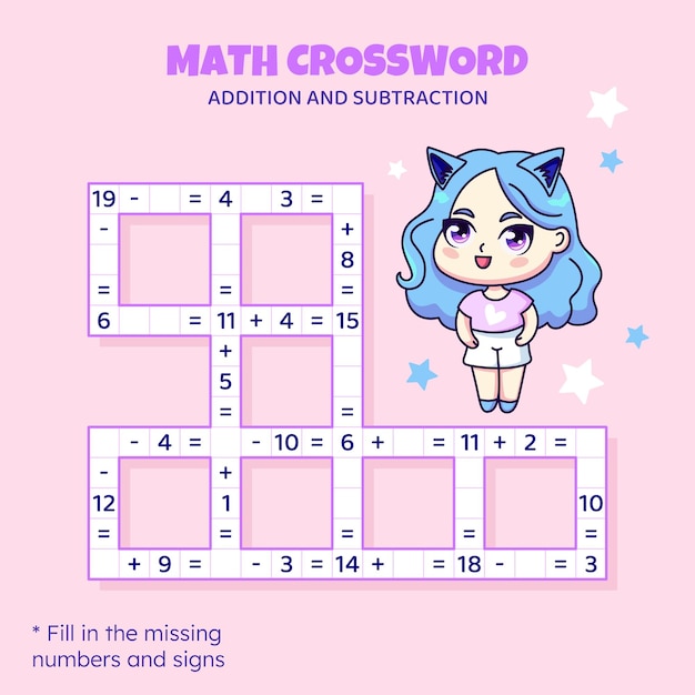 Delightful Math Crossword Puzzle with Cute Anime Character | Jiffy Designs