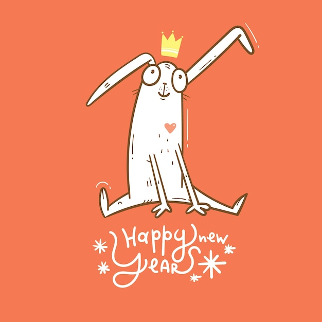 Joyful rabbit in crown celebrates the new year | Jiffy Designs