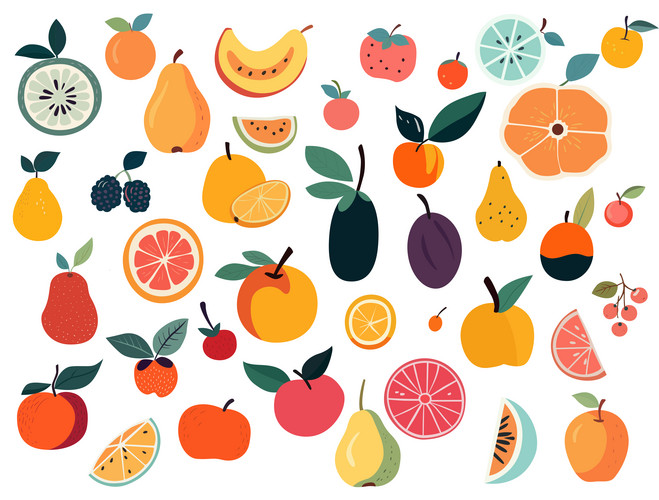 Simple Doodle Fruits Set. Vector Illustration Eps10 | Jiffy Designs