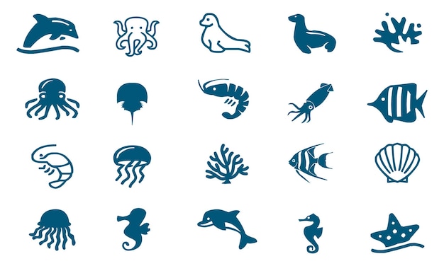 Vibrant Underwater Creature Icons for Marine Life Designs | Jiffy Designs
