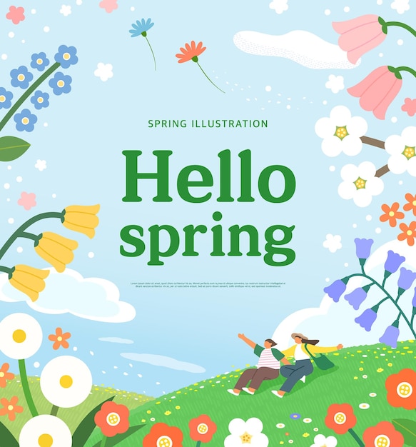 Vibrant spring illustration with flowers, birds, and greeting | Jiffy ...