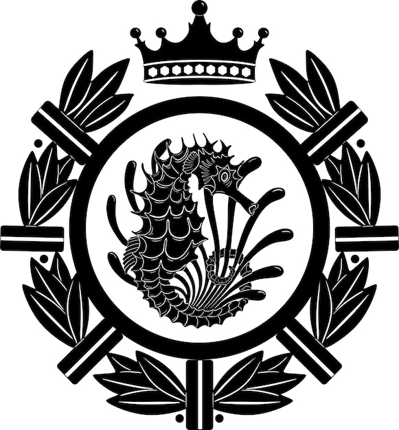 Majestic Seahorse Emblem with Regal Crown and Laurel Accents | Jiffy ...