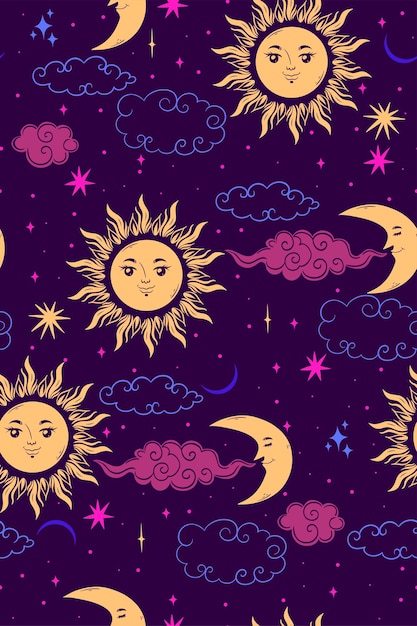 Enchanting Celestial Motifs: Whimsical Sun and Moon Patterns | Jiffy ...
