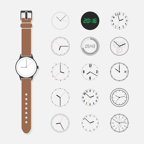 Watch Face Vector Set. Wrist Watch And A Set Of Watch Face Isolated On ...