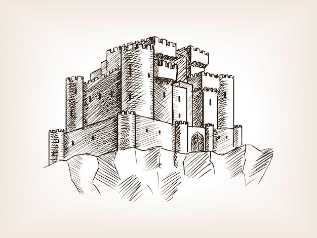 Majestic Medieval Castle on Rugged Cliff, Pen and Ink Sketch | Jiffy ...