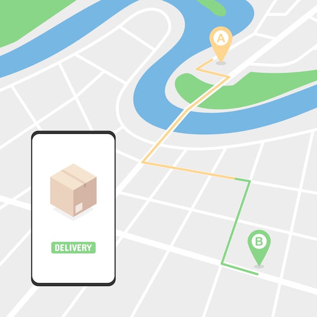 Delivery package on map with location marker and route | Jiffy Designs