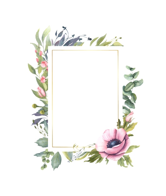 Elegant Floral Frame with Pink Rose and Foliage | Jiffy Designs
