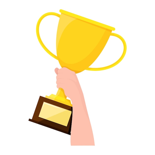 Triumphant Hand Holding Golden Trophy of Victory | Jiffy Designs