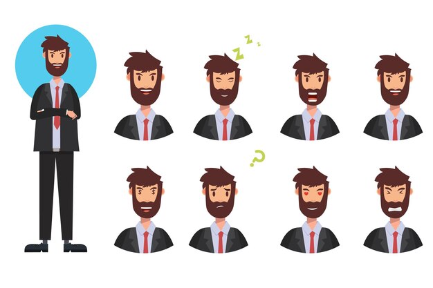 Diverse Businessman Avatars with Expressive Facial Expressions | Jiffy ...