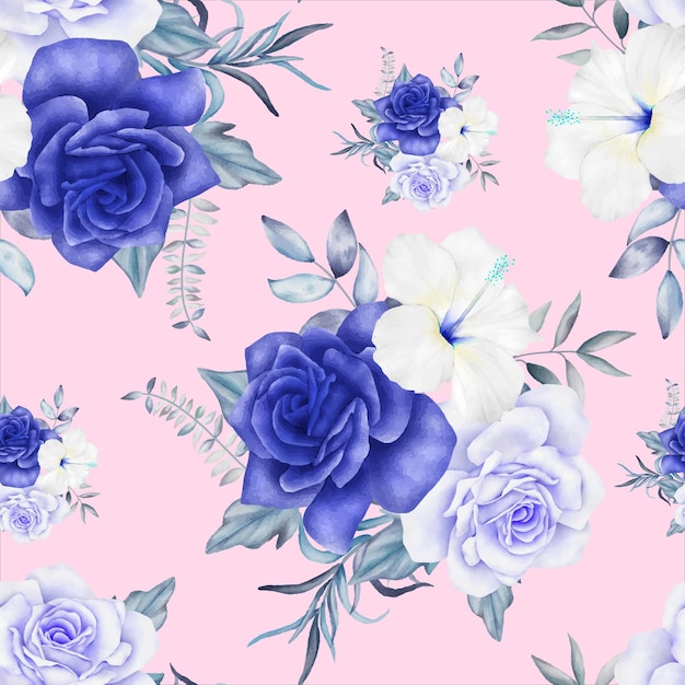 Elegant Blue Rose Floral Pattern on Pink Background | Jiffy Designs