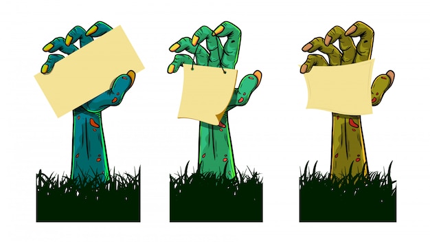 Zombie Hands Holding Blank Notes in Grassy Field | Jiffy Designs