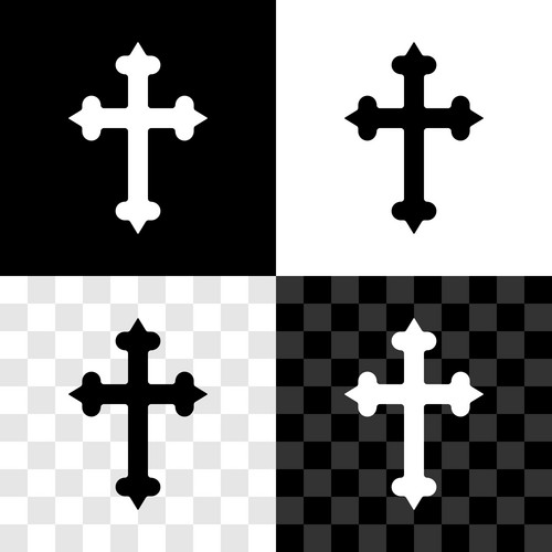 Set Christian Cross Icon Isolated On Black And White, Transparent ...