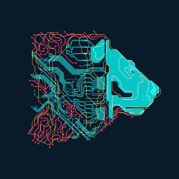 Futuristic Cyborg Lion Outline with Circuit Board Patterns | Jiffy Designs