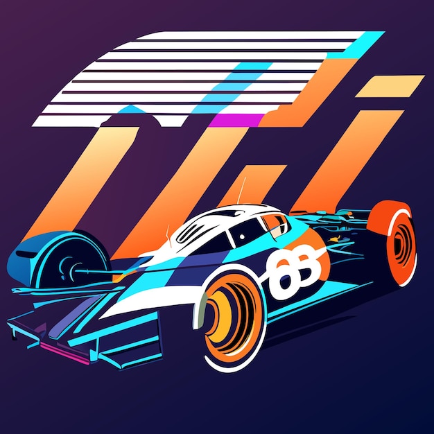 Retro Futuristic Race Car with Dynamic Stripes and Shapes | Jiffy Designs