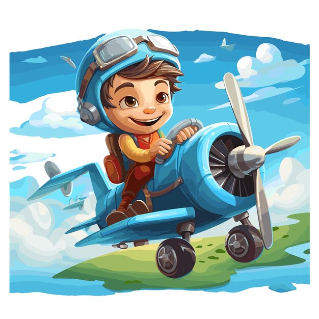 Joyful Young Pilot Soaring in Colorful Biplane | Jiffy Designs