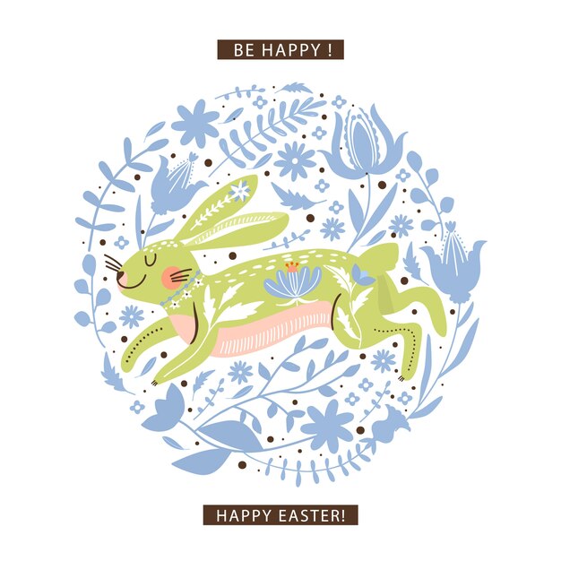 Vibrant Easter Bunny Illustration with Floral Wreath Design | Jiffy Designs