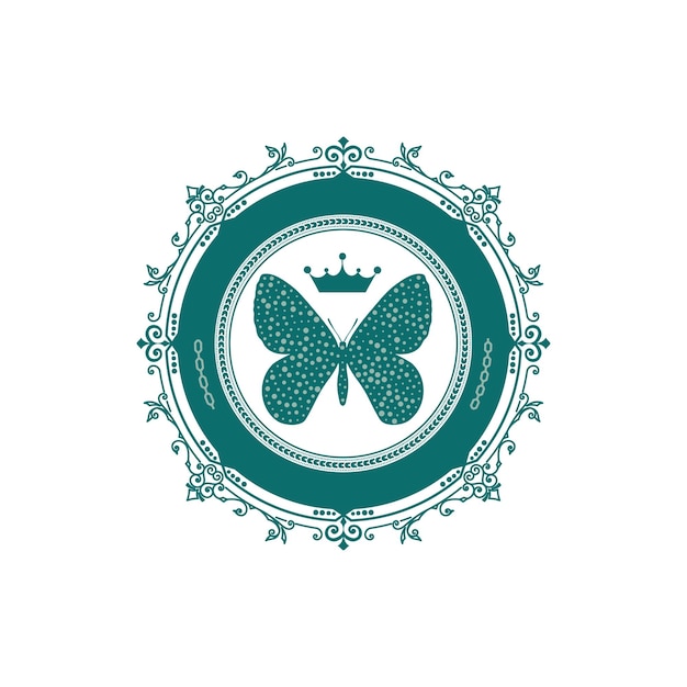 Regal Butterfly Emblem with Ornate Floral Frame | Jiffy Designs