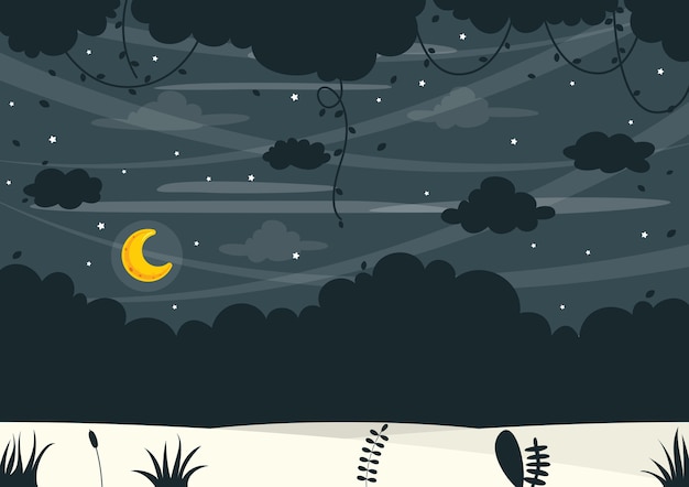 Enchanting Nightscape with Crescent Moon and Twinkling Stars | Jiffy ...