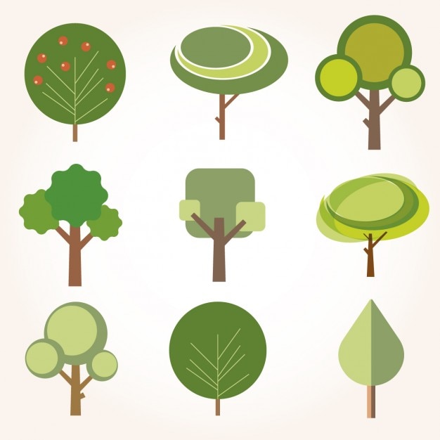 Vibrant Green Tree Icons Collection with Diverse Shapes and Styles ...