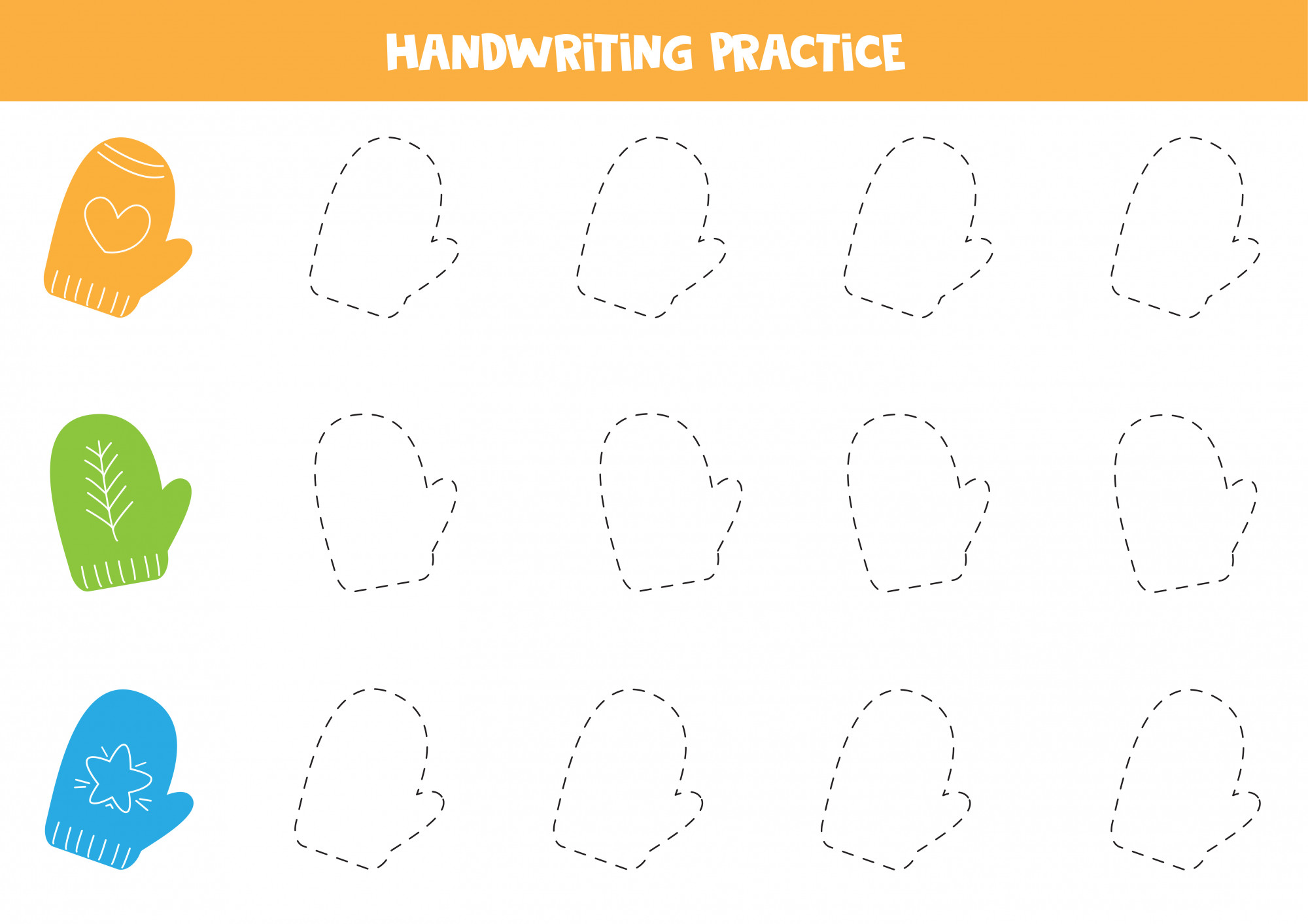 Colorful Mitten-Shaped Handwriting Practice Sheets | Jiffy Designs