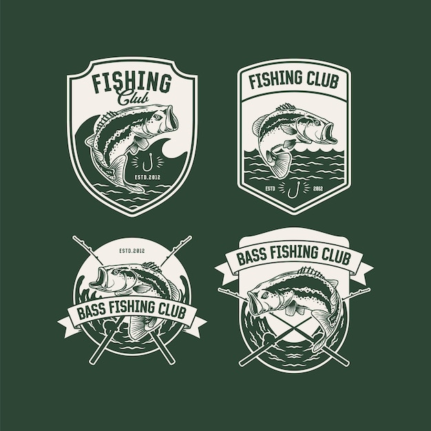 Vintage Fishing Club Emblems and Badges with Leaping Bass | Jiffy Designs