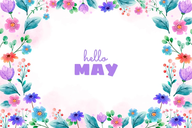 Vibrant Floral Frame with 'Hello May' Text Illustration | Jiffy Designs