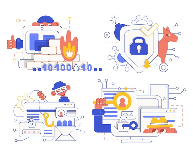 Vibrant Digital Icons Showcasing Technology and Cybersecurity | Jiffy ...