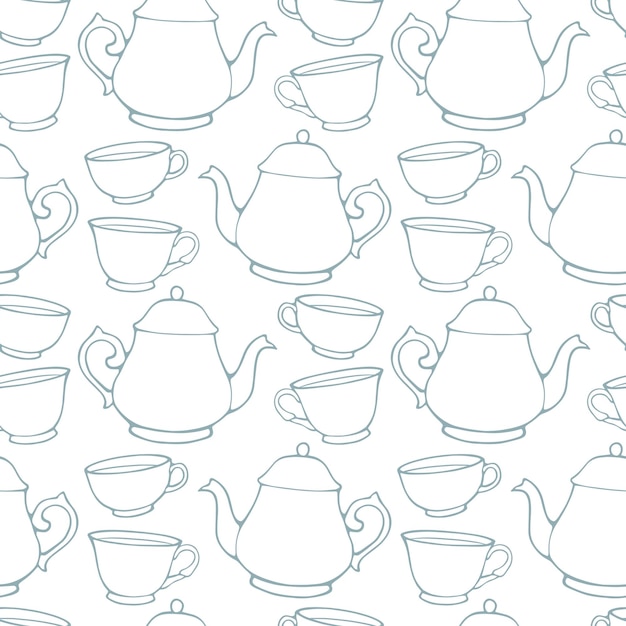 Elegant Tea Time: A Seamless Pattern of Teapots and Cups | Jiffy Designs