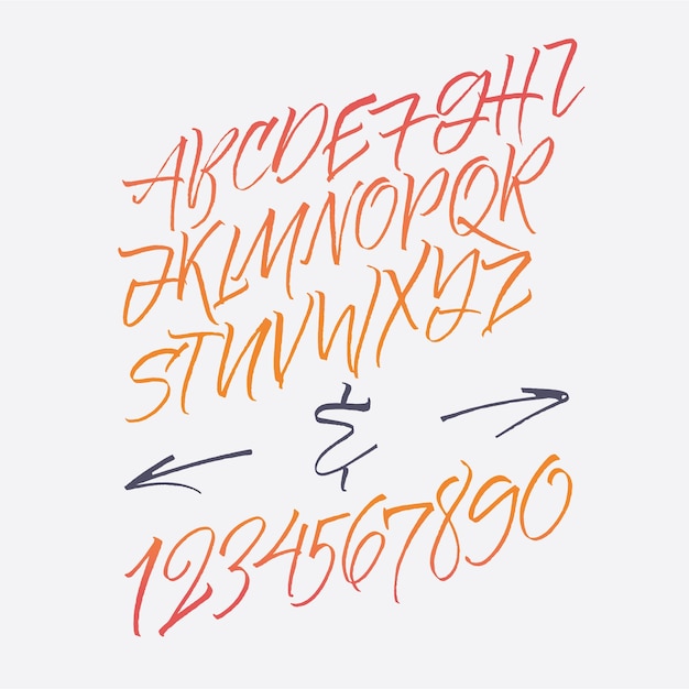 Vibrant Handwritten Alphabet and Number Symbols with Arrows | Jiffy Designs