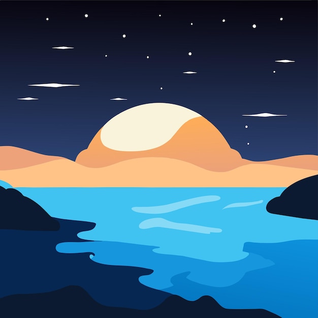 Serene Lakeside Landscape Under the Starry Night Sky | Jiffy Designs