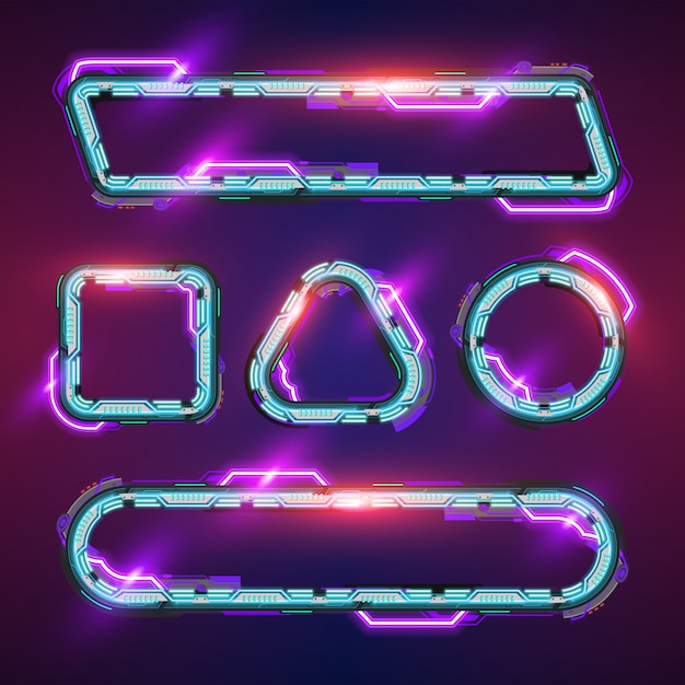 Vibrant Neon Geometric Shapes with Glowing Edges and Sparks | Jiffy Designs