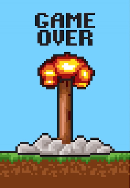 Retro Pixel Art Game Over Explosion Landscape | Jiffy Designs