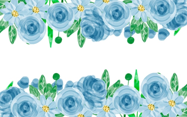 Watercolor Blue Rose Floral Border with White Daisies | Jiffy Designs