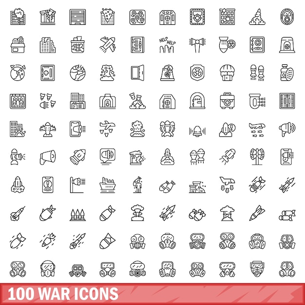 Diverse Collection of 100 Monochrome War-Themed Icons | Jiffy Designs