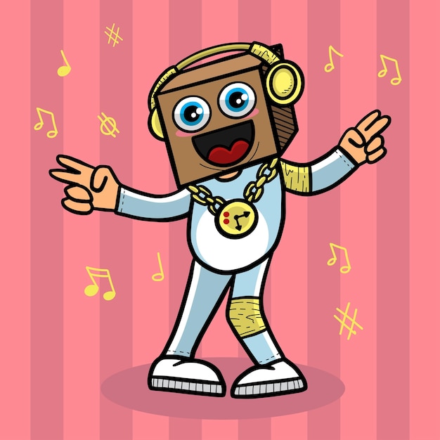 Cheerful Cartoon Character Rocking Out with Music Notes | Jiffy Designs