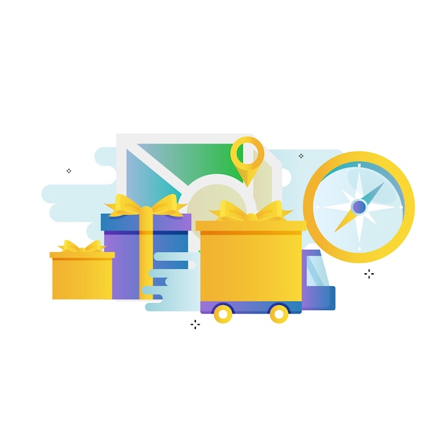 Colorful Cargo Delivery with Navigation Tools and Parcels | Jiffy Designs