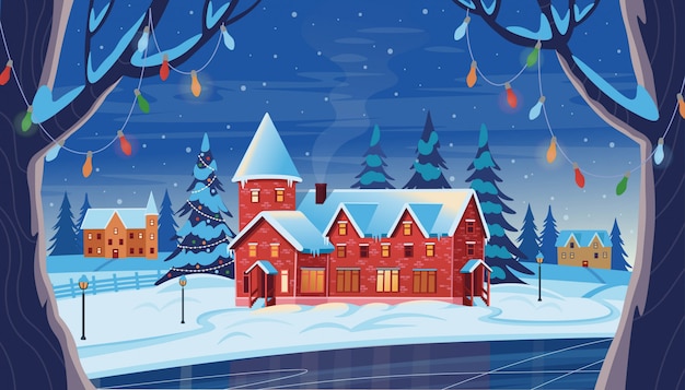 Enchanting Winter Wonderland with Cozy Cottages and Twinkling Lights ...