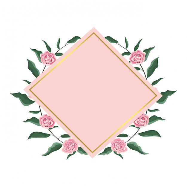 Elegant Floral Frame with Pink Roses and Leaves | Jiffy Designs