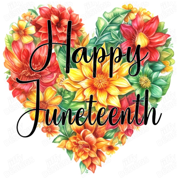 'Happy Juneteenth' Vibrant Floral Heart with Elegant Script | Jiffy Designs