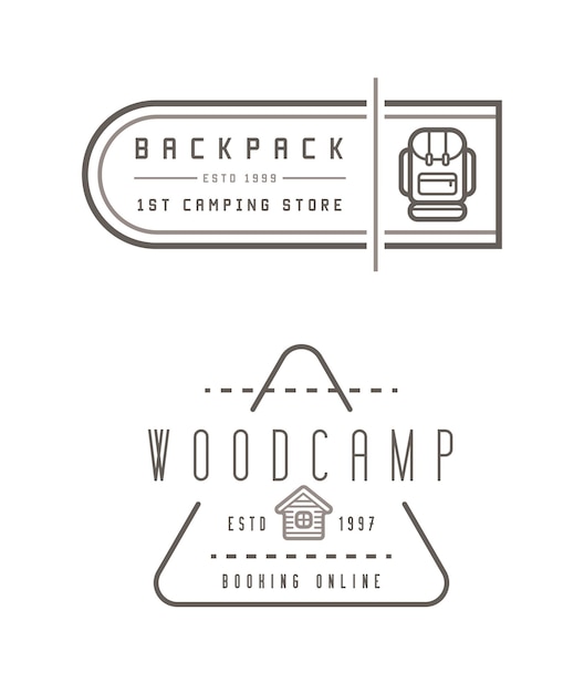 Vintage Camping Store Logos with Backpack and Cabin Icons | Jiffy Designs