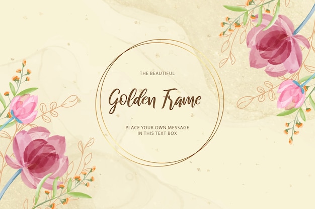 Elegant Floral Frame with Golden Circle and Pink Roses | Jiffy Designs