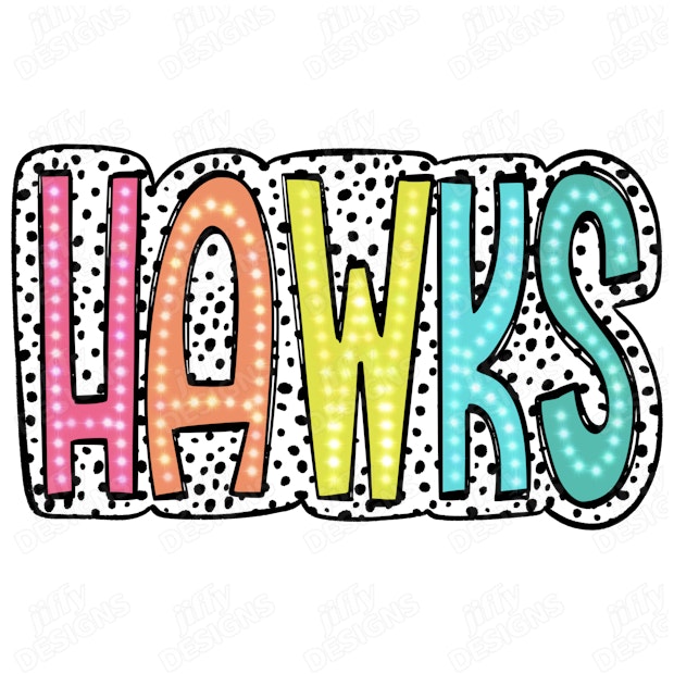 'Hawks' Vibrant Lettering with Polka Dot Border and Colorful Gradient ...