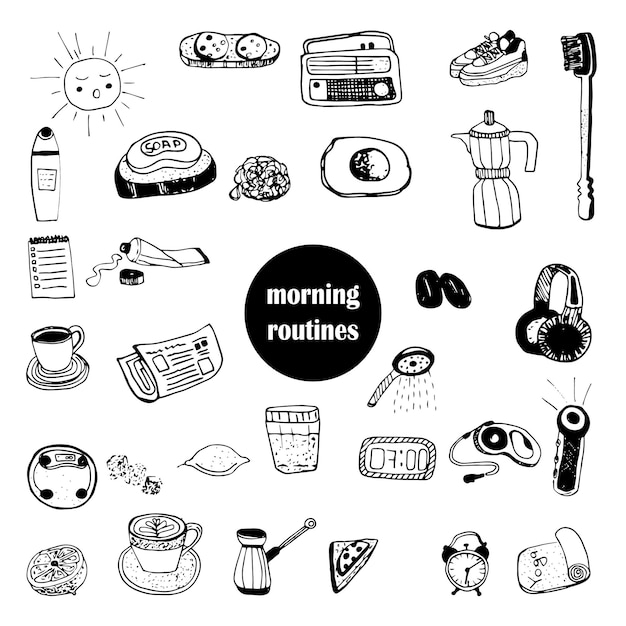 Diverse Morning Routine Collection of Doodle Illustrations | Jiffy Designs