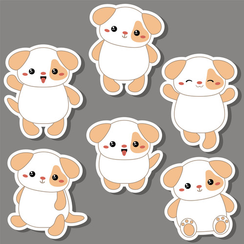 Vector Set Of Cute Dogs On White Background. Dogs Made In Cartoon Style ...