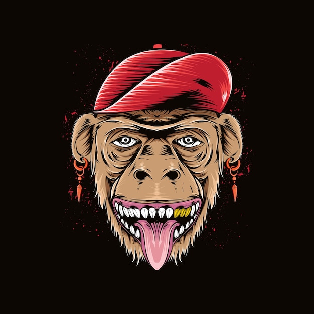 Ferocious Chimpanzee in Vibrant Red Cap, Baring Teeth | Jiffy Designs
